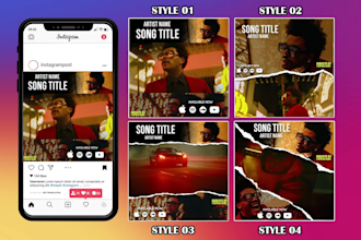 create a music video promo with top and bottom banner frames for instagram