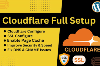 setup cloudflare SSL certificate, install SSL, ddos security, CDN, dns