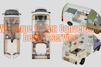 design interior van conversion, caravan, rv, camper and rendering