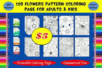 give you 120 flower pattern coloring book pages