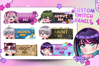 design custom twitch panel, anime banner for vtuber, twitch, discord, and stream
