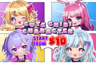 draw cute anime chibi art character design for you