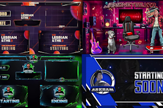 design full stream package, animated stream overlay and twitch logo