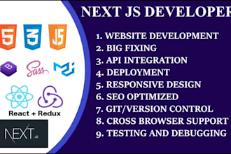 develop seo optimized react, redux, next js, node js, mongodb app