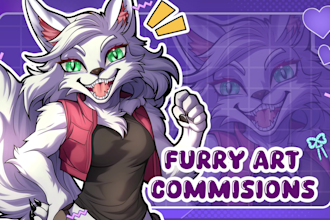 draw furry art, fursona, anthro cartoon character in anime art style for you