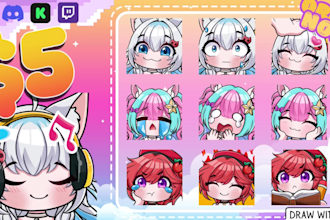 draw chibi twitch emotes, animated, sub badge or vtuber