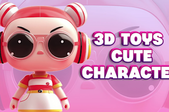 design cute 3d toys, 3d character, 3d mascot in blender