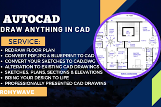 redraw floor plan, convert pdf to cad dwg with scale