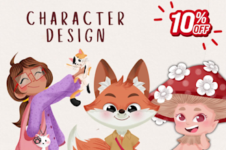 design cute and expressive character art for children book, animation and games