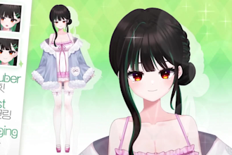 design and rig live2d vtuber model, 2d vtuber rigging, anime vtuber illustration