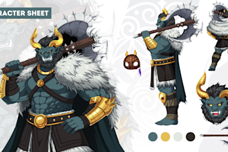draw custom character sheet for game character, oc, vtuber