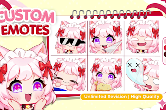do custom twitch emotes, chibi emotes, animated emotes, vtuber emotes for stream
