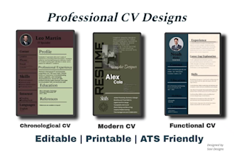 create ats friendly resume and modern CV design in 2 hours
