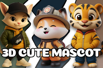 design 3d cute cartoon character modeling for mascot, animation, game, printing