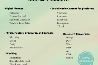create digital printable editable downloadable file for you