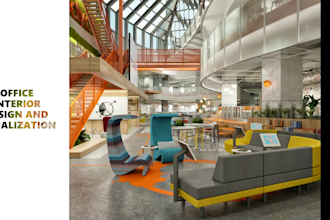 design and render stage, interior office, reception, lobby, meeting room project