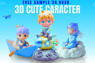design cute 3d characters, blind box IP, action figures for 3d print in cartoon
