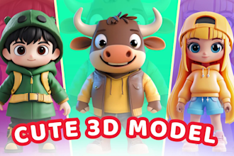 create 3d cute model, animal cartoon character for printing in blender