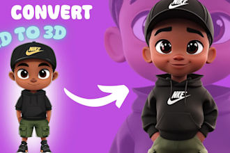 make 2d design to 3d cute character modeling, animal for game, animation, mascot