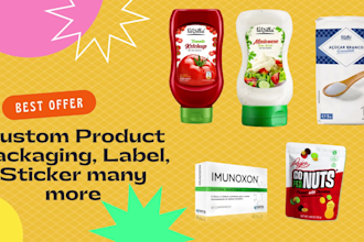 create a custom product sticker, packaging design, and label
