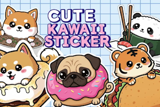 create cute kawaii doodle sticker illustrations