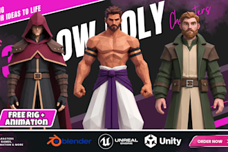 create a custom 3d low poly character for games and animation
