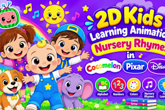 do 2d kids learning animation, nursery rhymes in cocomelon pixar disney style