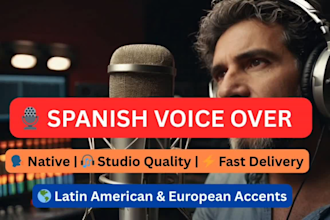 record a professional spanish male voiceover in latin and castilian accents