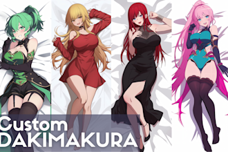 draw custom dakimakura body pillow for your oc, anime character, vtuber