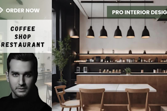 design a 3d interior decor for coffee shop, restaurant, hotel, floor plan, store