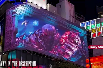 do 3d anamorphic billboard animation, 3d cgi animation, 3d billboard animation