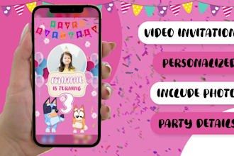 create pink bluey birthday party invitation video