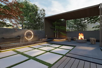 do backyard landscape design and pool 3d rendering