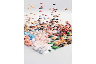 create a lego animation of bricks falling to form an image