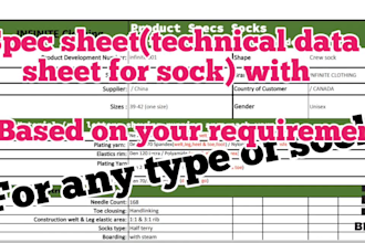 make full detailed clear spec sheet for socks to send your producer