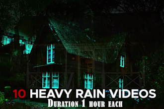 create 10 cozy rain, meditative, heavy rain sound video