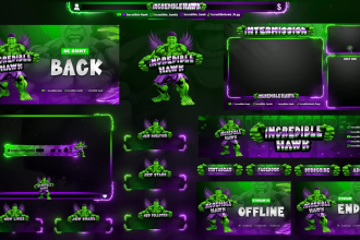 design animated twitch overlay, kick and stream overlay