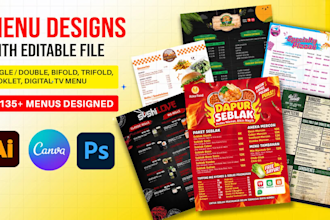 design restaurant menu, food menu, trifold menu