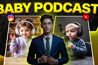 create a viral ai baby video podcast, baby talking podcast