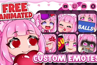 design custom twitch emotes, chibi emotes, animated emotes, vtuber for stream