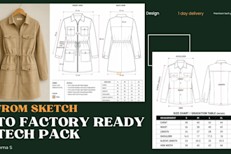create professional fashion tech pack for clothing brand
