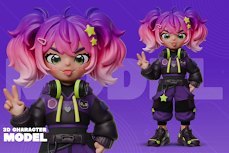do stylized 3d character modeling for animation or game with blender and zbrush