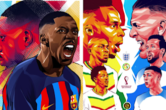 draw stunning cartoon illustrations of football and all sports in my style