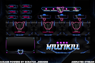 create animated twitch, kick overlay, logo, twitch, kick stream package