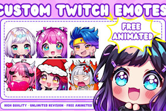 draw custom twitch emotes, chibi emotes, animated sub badges for vtuber streamer