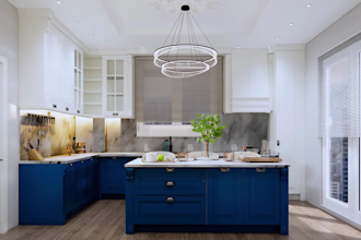 design modern kitchen interior with realistic 3d rendering
