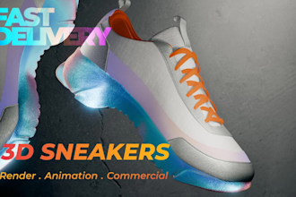 design 3d sneakers, footwear with animation and 3d renders