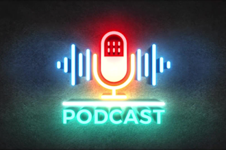 create professional podcast logo animation, neon signs neon light intro video