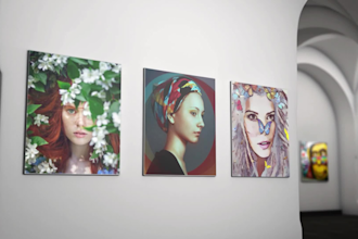 create slideshow video with a realistic 3d art gallery, slideshow or promo video