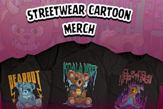 design streetwear clothing with cartoon style for your t shirt and merch